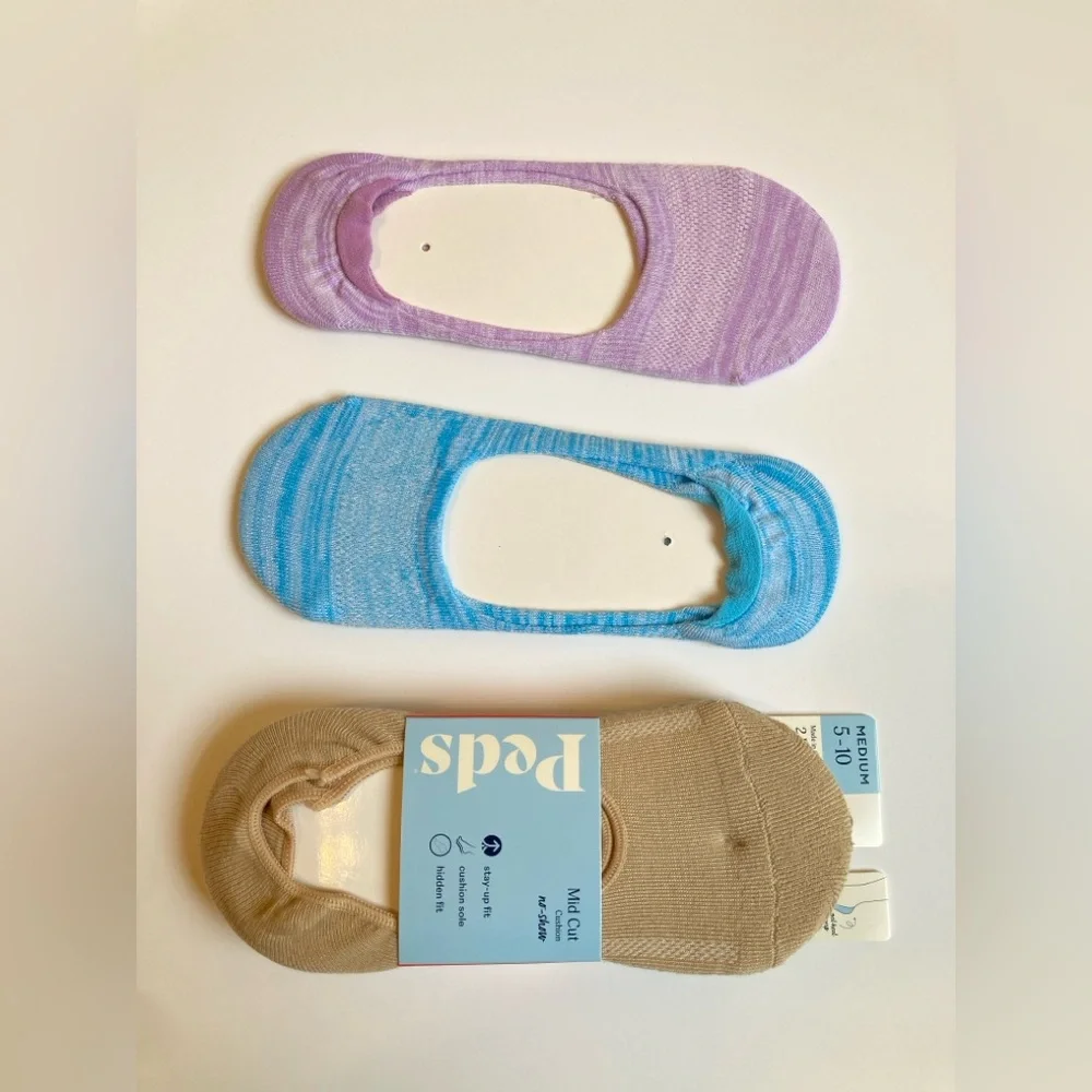 Peds Hanes Women’s No-Show Socks Size 5-10 Blue Purple Tan 3 Pair NWT/NWOT